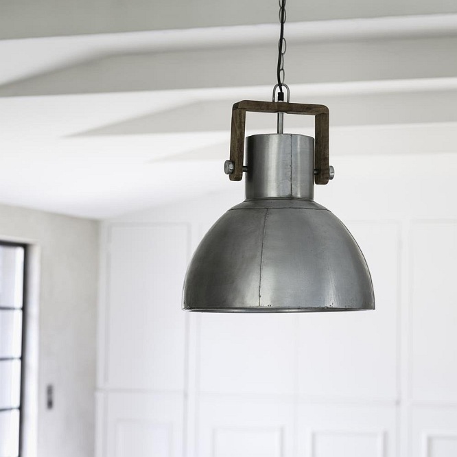 Duża srebrna lampa loftowa wisząca Ashby drewno